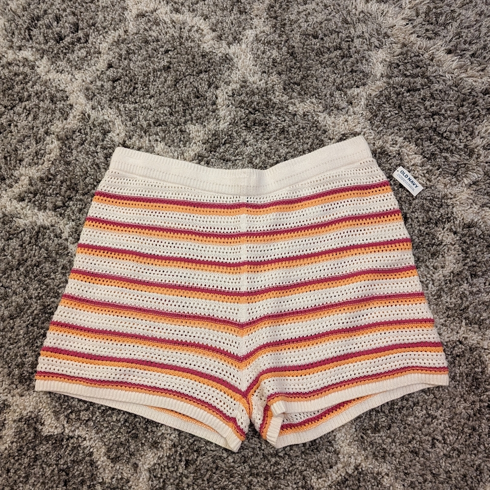 Old Navy Striped Crochet Swim Cover-up High waisted Shorts XXL